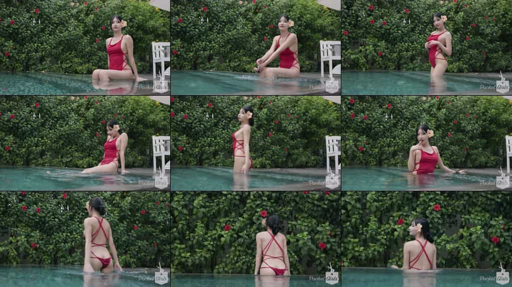 Pool Wading in Vibrant Red Monokini, Yeonji, Pocket Girls, 연지, 포켓걸스 – #00298插图