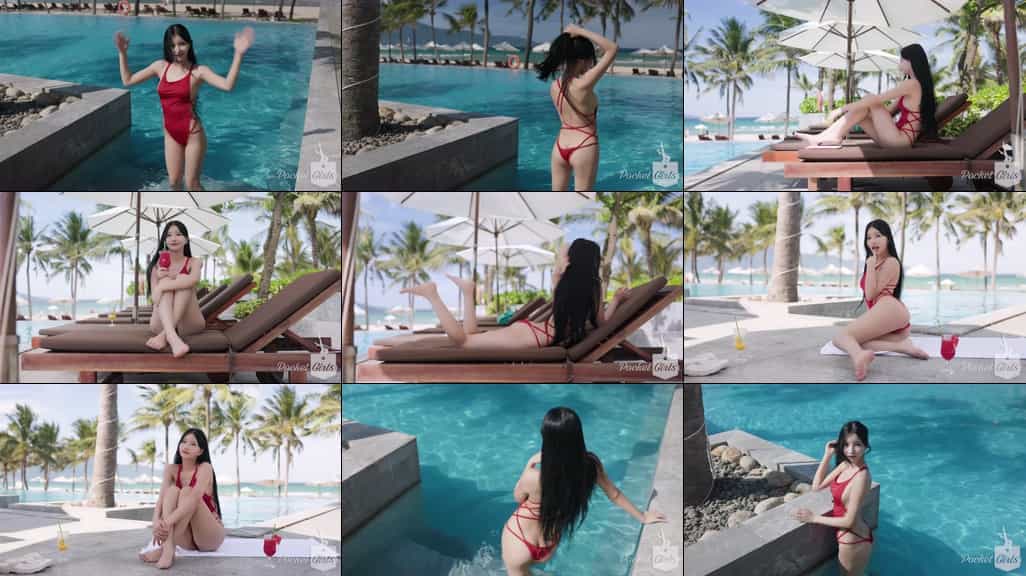 Pool Wading in Vibrant Red Monokini, Yeonji, Pocket Girls, 연지, 포켓걸스 – #00299插图