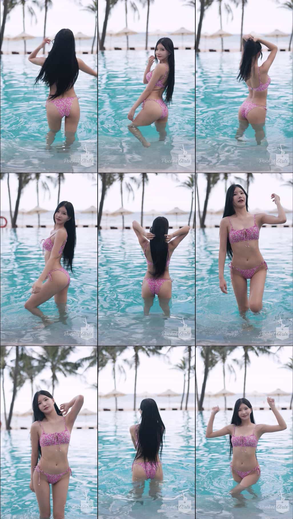 Pool Wading in Pink Floral Bikini, Yeonji, Pocket Girls, 연지, 포켓걸스 – #00314插图