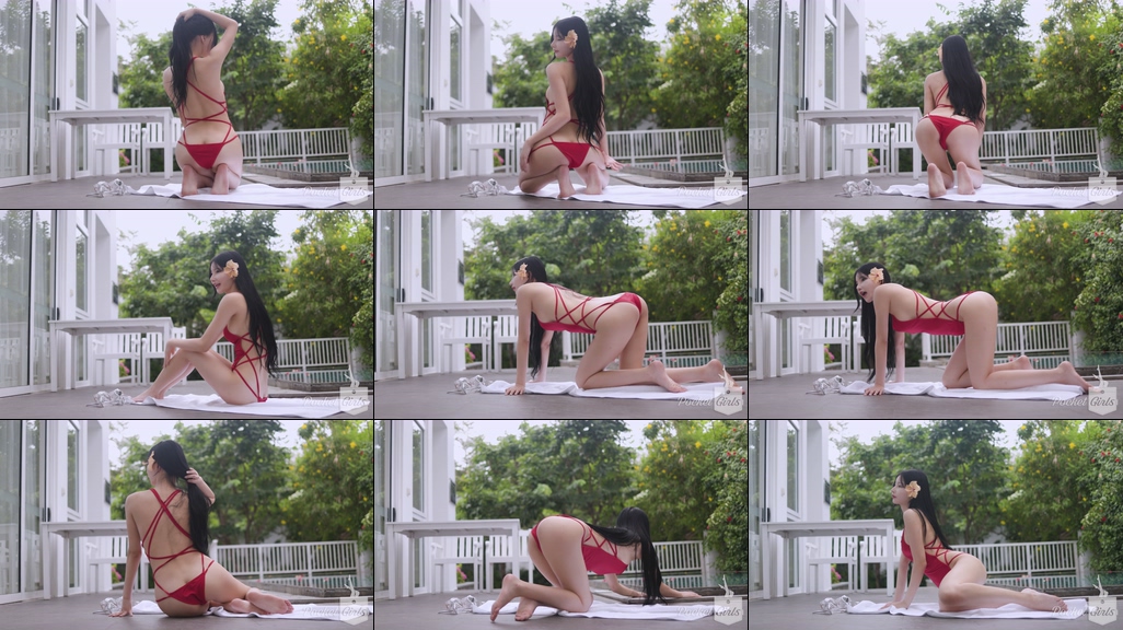 Pool Wading in Vibrant Red Monokini, Yeonji, Part.1j – #0946插图